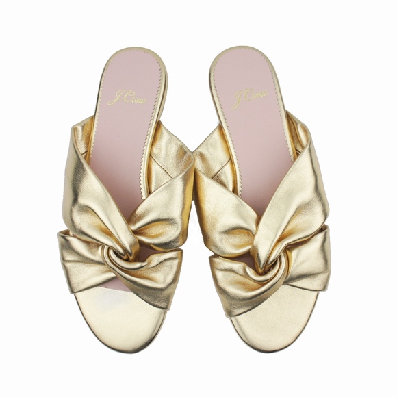 New JCREW Knotted Leather Sandals Metallic Gold - Picture 3 of 3